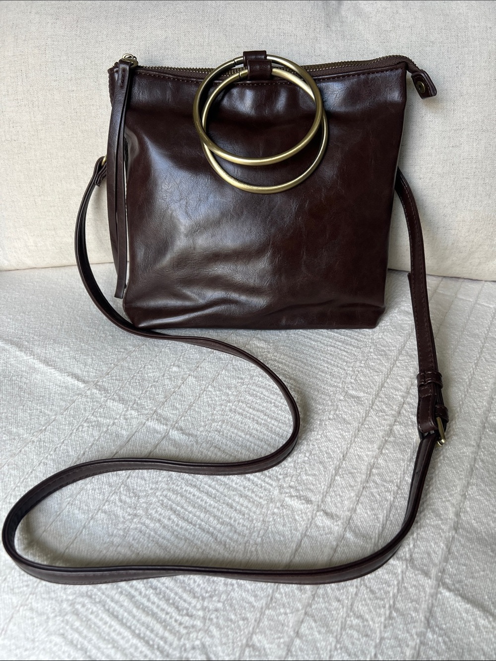 Joy Susan Chocolate faux Leather Crossbody with adjustable Strap